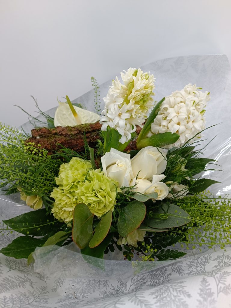 Bouquet rond blanc et vert