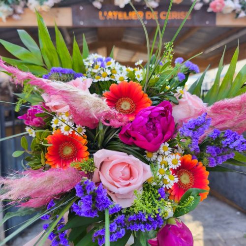 bouquet roses, germini et pampa